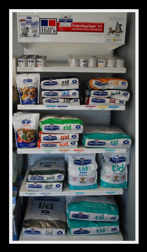 Pet nutrition products displayed inside Copperfield Veterinary Hospital